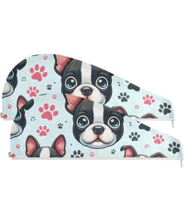 Dog Footprints Hair Towel 2 Pack - Super Absorbent Quick Dry Hair Turbans for Women & Girls | Ideal for Fast Drying - Buy Online on GoSupps.com