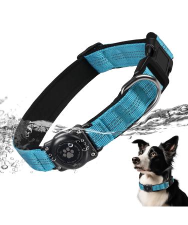 Airtag dog collar IP68 Waterproof Apple Air Tag keeper dog collar with Airtag holder reflective particularly durable dog collar for medium -sized dogs blue XL XL blue