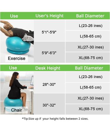 Trideer 65cm Yoga Ball Chair for Home Office Desk - Stability & Balance Seat for Back Pain Relief, Abs Workout - Turquoise - Buy Online on GoSupps.com