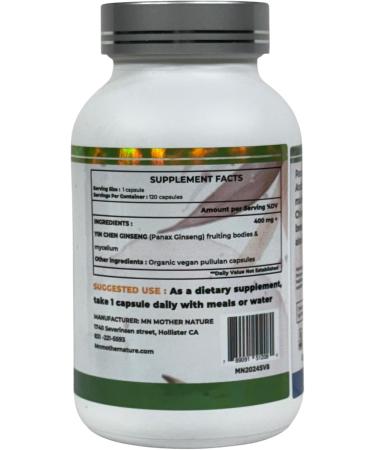 Mother Nature Yin Chen Ginseng (Panax Ginseng) Herbal Supplement - 400mg - 120 Vegan Pullulan Capsules - Made in USA - Buy Online on GoSupps.com