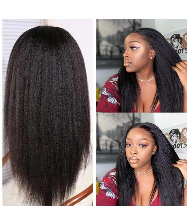 20 13x6 Kinky Straight Human Hair Wig | 180% Density HD Transparent Lace Front Wig for Black Women | Pre Plucked with Baby Hair | Brazilian Virgin Human Hair | Natural Hairline Yaki Straight | 20 Inch - Buy Online on GoSupps.com