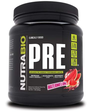 NutraBio PRE Workout Powder - Sustained Energy, Mental Focus, Endurance - Clinically Dosed Formula - Beta Alanine, Creatine, Caffeine, Electrolytes - 20 Servings - Watermelon