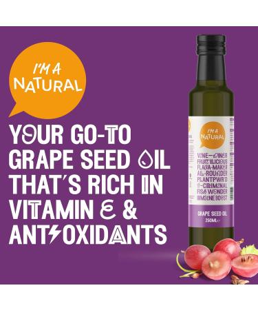 I'M A NATURAL Grape Seed Oil (250ml) Vegan Cold Pressed Grapeseed Oil Cooking Oil for Healthy Snacks & Meals Vitamin E/Antioxidant Rich Grape Seed Oil Bottle - Genuine I'm A Natural Grape Seed Oil - Buy Online on GoSupps.com