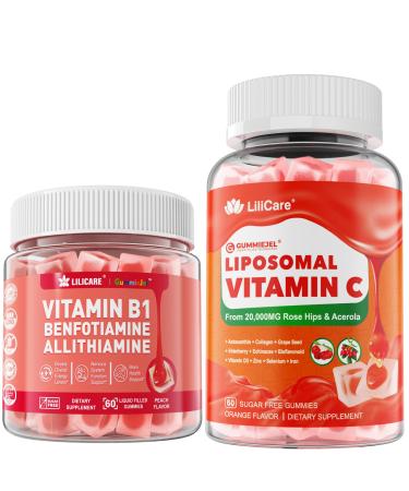LILICARE Liposomal Vitamin C 1000mg+Vitamin B1 Gummies Benfotiamine 300mg