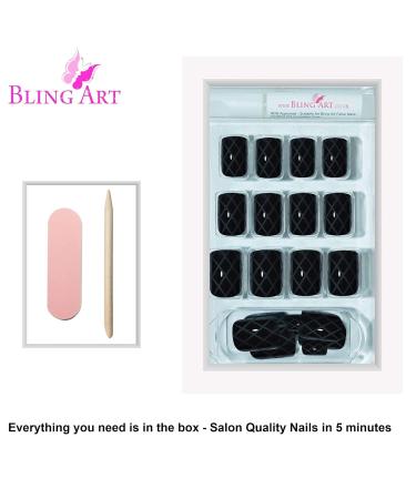Buy Matte Black False Nails - 24 Squoval Bling Art Medium Tips with Glue | International Shipping - Buy Online on GoSupps.com