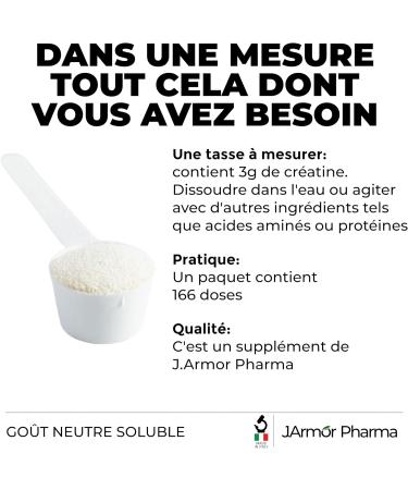 Creatine Monohydrate Powder 100% Pure Micronized No Additives Creatine Monohydrate Powder 100% Pure for Performance and Muscle Powder Unflavoured 166 Servings 500g J.Armor Pharma - Buy Online on GoSupps.com