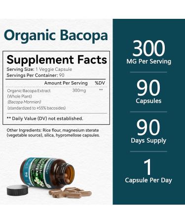 HyberVive Bacopa Monnieri Supplement 300MG Organic Nootropic Bacopa Extract 55% High Potency Bacosides Brain & Memory Supplement for Focus and Cognitive Support Made in USA 90 Capsules - Buy Online on GoSupps.com