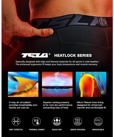 Shop TSLA Men's Thermal Compression Underwear | Winter Sports Leggings with Fleece Lining - Heatlock Technology | Black & Charcoal - Buy Online on GoSupps.com