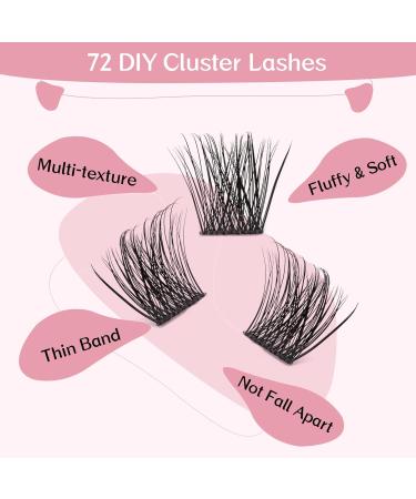 DIY Cluster Lashes 72 Pcs | D-16mm Thin Band Individual Eyelash Extensions | Easy to Apply at Home | First Glance - Buy Online on GoSupps.com
