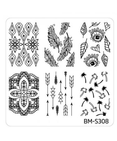 Stamping stencil plate BM S308 Bundlemonster Hippie Chic Nailart nail design