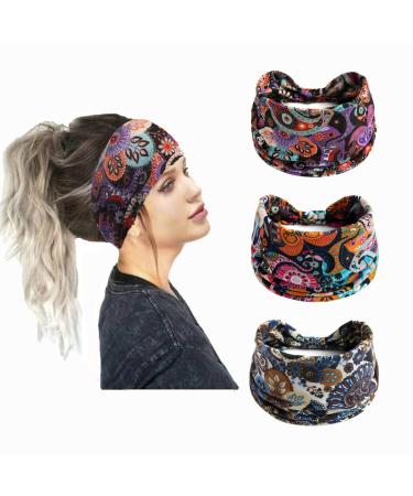 Boho Headbands for Women - IMOMENT Wide Headbands Yoga Running Sports Cotton Headband Non Slip Fashion Workout Headbands Headwrap Hair Accessories for Beach Hiking Set 26