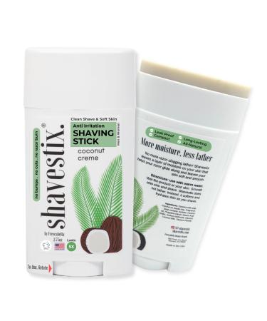 Shavestix Coconut Creme Shaving Stick 2.75 Oz | Travel Size Moisturizer Shave Butter Hair Removal Cream Roll Alternate to Shave Gel Soap Shaving Cream For Women Men | Avert Razor Bumps Burn & Cuts