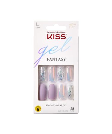 KISS Gel Fantasy Glue-On Nails artificial fingernails lavender glitter long length coffin shape