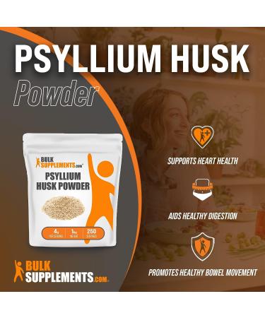 BulkSupplements Psyllium Husk Powder - 4g per Serving - 250 Servings - Digestive Fiber Supplement for Baking - Unflavored & Gluten Free - 1kg (2.2lbs) - Buy Online on GoSupps.com