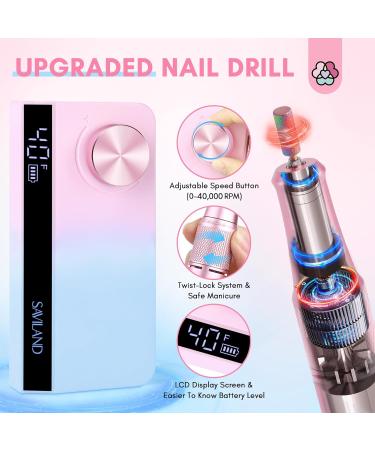SAVILAND Portable Nail Drill - 40000 RPM Digital Pro Electric E-File | Cordless Fast Remover for Acrylic Nails | Anti-Shaking Manicurist Tool in Blue & Pink - Buy Online on GoSupps.com