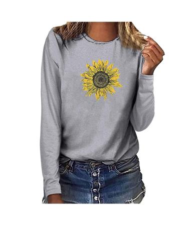 tsaChick Women's Oversized Sweatshirt Clearance Autumn Winter Slim Sunflower Long Sleeve Shirt S-XXL Custom Hoodie Female Crew Neck Knit Overall Women's Hoodies WYF45 Gray 102 S