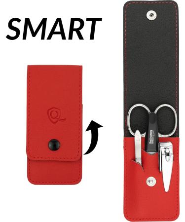 marQus Manicure Set for Women and Men - 4 Piece Pedicure Kit with Sharp Nail Scissors, Tweezers, Nail Clippers & Sapphire Nail File from Solingen - Ideal for Traveling - Red - Buy Online on GoSupps.com