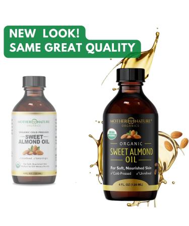 Mother Nature Organic Sweet Almond Oil - Extra Virgin & Cold-Pressed 4oz - Moisturizer for Body, Hair, Scars, Nails, Wrinkles & Dark Spots - Non-GMO & Cruelty-Free - Buy Online on GoSupps.com