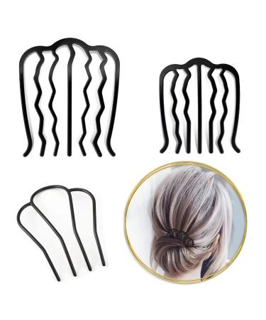 3 Piece Hair Fork Clip Vintage Hair Side Combs U Shape Teeth Alloy Paint Hair Pin Hair Clip Stick Women Hair Styling Tool Accessories  Black