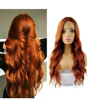 Long Wavy Wigs for Women Half Wigs Ginger Wig Copper Synthetic Wig for Black Women Wavy Wigs 26" Long Wigs (#350 Auburn Orange)