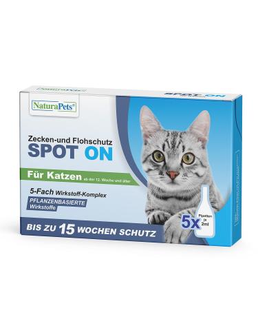 Naturapets tick and flea protection spot-on solution as vermin protection for cats tick and flea protection with plant-based active ingredients (5 x 2ml) - Buy Online on GoSupps.com