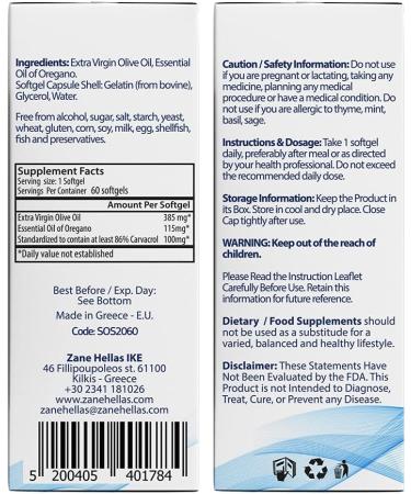 Zane Hellas Oregano Oil Softgels - High Concentration 20% Greek Essential Oil 100 mg Carvacrol 120 Capsules (Pack of 2) - Premium Quality for Immune Support - Buy Online on GoSupps.com