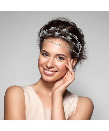 Beaupretty Rhinestone Star Crown Tiara: Bridal Headpiece Wedding Hairband in Silver - Buy Online on GoSupps.com