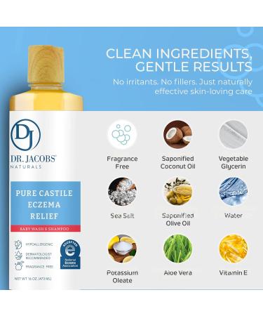 Dr. Jacobs Pure Castile Baby Wash - Effective Body Wash to Relieve Baby Eczema - Gentle Shampoo and Unscented Soap for Sensitive Skin, and Hypoallergenic - 16 oz Baby 16.00 Fl Oz (1 Bottle) - Buy Online on GoSupps.com