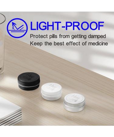 Extra Small Pill Box for Purse - 3 Pack ADHYRO Aluminum Mini Pill Organizer - Portable Lightproof Case for Vitamins Fish Oils & Supplements (Black Silver White - Buy Online on GoSupps.com