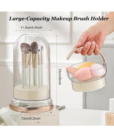 3 in 1 Makeup Brush Cleaner Mat & Bowl Set - Dust-proof Lid Hanging Drying Basket for Brushes & Sponges - Organize & Clean Makeup Tools (Cream - Buy Online on GoSupps.com