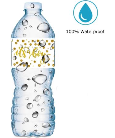 25 Gold 'It's a Boy' Baby Shower Water Bottle Labels - Waterproof Wrappers in Gold and White - Buy Online on GoSupps.com