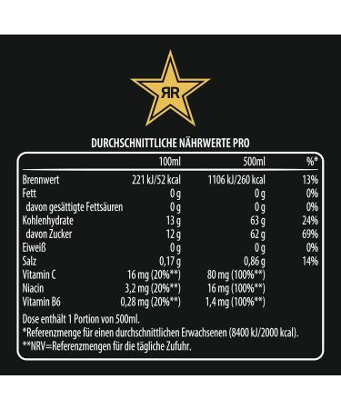Buy Rockstar Energy Drink Original - 12 x 500ml Cans | Energizing Caffeine Soft Drink | International Shipping Available - Buy Online on GoSupps.com