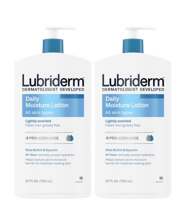 Lubriderm Daily Moisture Lotion + Pro-Ceramide with Shea Butter & Glycerin Helps Moisturize Dry Skin Hydrating Face Hand & Body Lotion Light Scent Non-Greasy Twin Pack 24 fl. oz 2 Pack