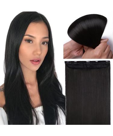 One Piece Half Head Synthetic Clip in Hair Extensions Ombre 5 Clips Long Straight Two Tone 30 Inch Natural Black