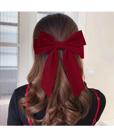 Kioiner 2 Pcs Large Bow Hair Clips Black Red Velvet Bows Barrettes French Bowknot Hair Clips Metal Hair Clips with Long Tail for Girls Women Ladies - Buy Online on GoSupps.com