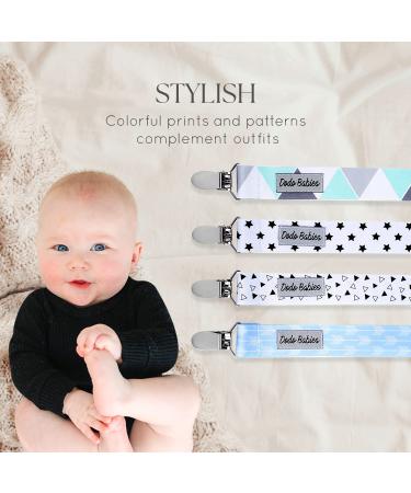 Dodo Schnuller-Clip Set for Babies - 4 Premium Quality Clips + Pacifier Etui | Modern Universal Holder in White/Light Blue/Black - Perfect Baby Soothing Gift Set - Buy Online on GoSupps.com