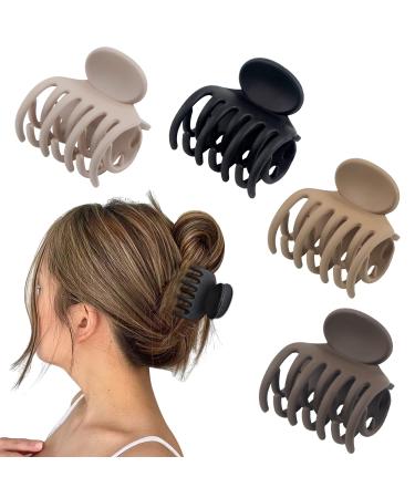 Medium Hair Clips for Thin Fine Hair 1.5'' Small Claw Hair Clips for Women and Girls Matte Double Row Jaw Clip Non Slip Hair Claw Neutral Color (4 pack) Black Brown Khaki Light Pink