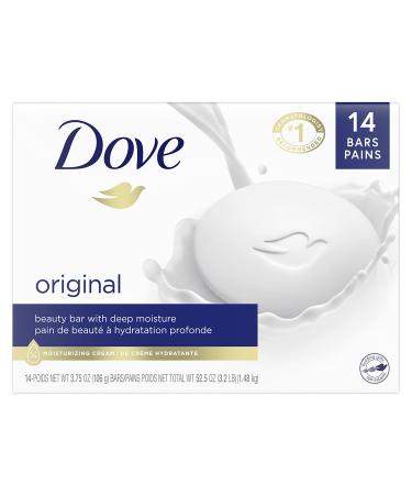 Dove Beauty Bar Gentle Skin Cleanser Moisturizing for Gentle Soft Skin Care Original Made With 1/4 Moisturizing Cream, 3.75 Ounce (Pack of 14) Unscented