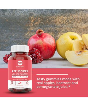 Nutriumph Apple Cider Vinegar Gummies with The Mother Vegan - 60 ACV Gummy Vitamins for Weight Loss, Detox, Immune Support, Skin, Hair, and Nails - Includes Vitamin B12 & Folate - Men & Women - Buy Online on GoSupps.com