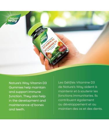 Nature's Way Vitamin D Gummies - Immune and Bone Support - 1000 IU Vitamin D3 per gummy - Strawberry Peach and Mango Flavoured Gummies - 60 Gummies - Buy Online on GoSupps.com