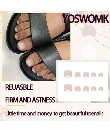 YOSOMK Ombre Pink French Tips Press On Toenails | 24 Pcs Gradient Short Fake Nail Tips for Women | Summer Nude Square Glue On Toenails - Buy Online on GoSupps.com