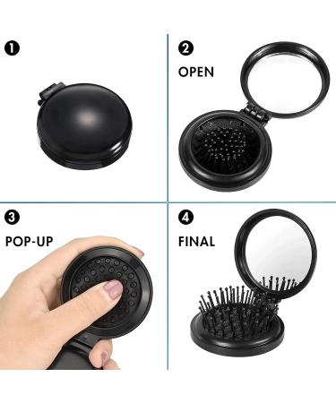 Serrale Folding Hair Brush Mini Round Comb with Mirror - Portable Travel Hairbrush for Women & Girls - Small Pocket Compact Comb for Gym, School, Camping - Black - Buy Online on GoSupps.com