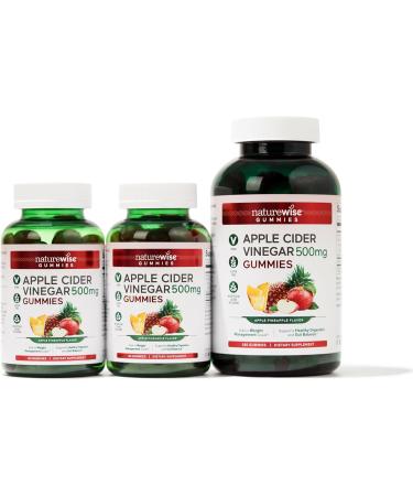 NatureWise Apple Cider Vinegar Gummies - 500mg Vegan ACV with Vitamin B12 for Energy & Gut Health - 60 Count - Apple-Pineapple Flavor - Buy Online on GoSupps.com