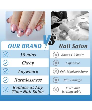 24 Pcs Valentine's Day Press On Nails - Short Black Love Heart Angular French Acrylic Nails for Women & Girls - Buy Online on GoSupps.com