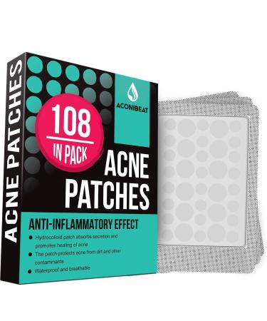 Acne Pimple Healing Patch - Absorbing Cover, Invisible, Blemish Spot, Hydrocolloid, Skin Treatment, Facial Stickers, Two Sizes, Blends in with skin (108 NEW PACKAGE) 108 Piece Assortment NEW PACKAGE