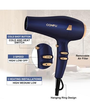 Buy CONFU 1875W Professional Hair Dryer - Ionic Blow Dryer with Diffuser & Concentrator Nozzles for Quick Drying - Ideal for Salons & Home Use - Buy Online on GoSupps.com