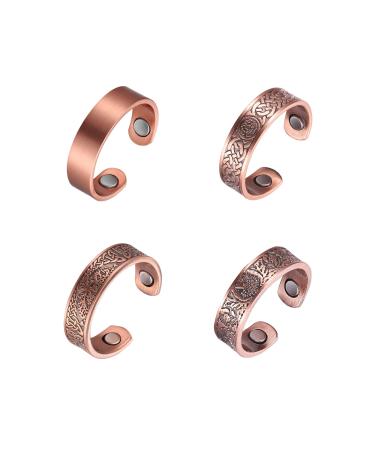 BioMag Magnetic Rings for Men, Copper Ring for Dad Fingers Thumb Solid Pure Copper Jewelry Gift (Set of 4)