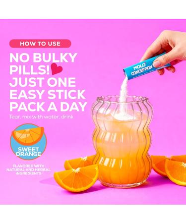 MOLO Conception Fertility Supplement for Women - CoQ10 Iodine Selenium Taurine Supporting Ovarian Health Ovulation 30 Stick Packs with Sweet Orange Flavor Vegetarian Gluten-Free & Non-GMO - Buy Online on GoSupps.com