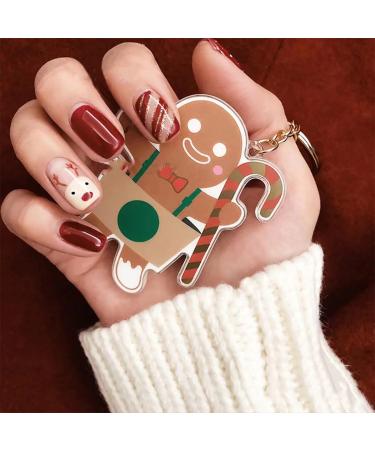 24 Pcs False Nails with Wine Red Elk - Red Christmas Day Full Cover Square Stick on Nails - Holiday False Nails with Glue - Fake Nails for Women Girls Nail Art(Red Elk Christmas Style)