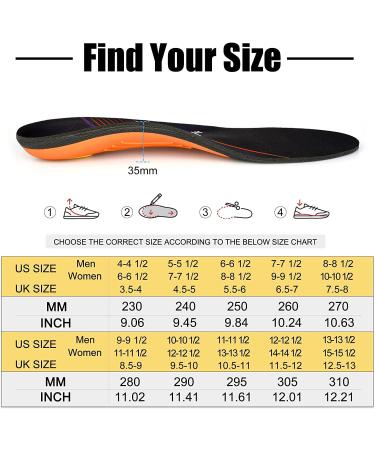 Orthotic Insole Insert for Flat Feet & Plantar Fasciitis | Full Length Metatarsal Arch Support & Shock Absorption | Unisex | Size UK-13 (12.2 inches) | Black - Buy Online on GoSupps.com